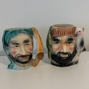 Vintage Pirate mugs plant holders SET OF TWO made in Japan brush makeup holder